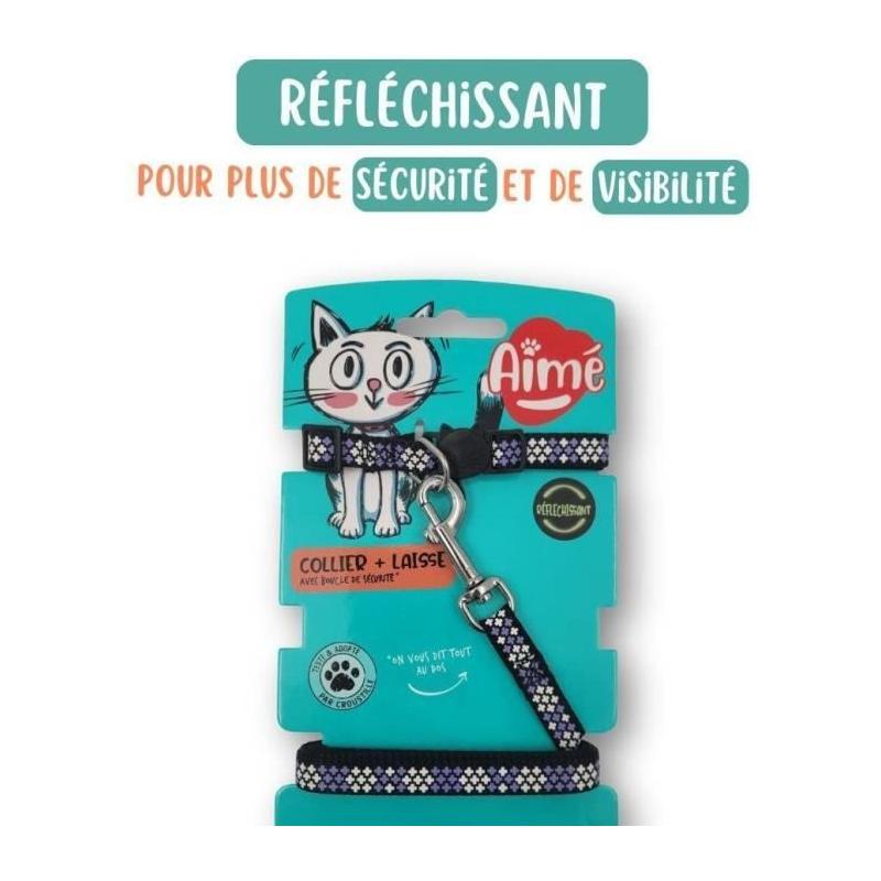 Ensemble collier et laisse réfléchissant violet pour chat - AIMÉ