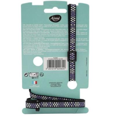 Ensemble collier et laisse réfléchissant violet pour chat - AIMÉ