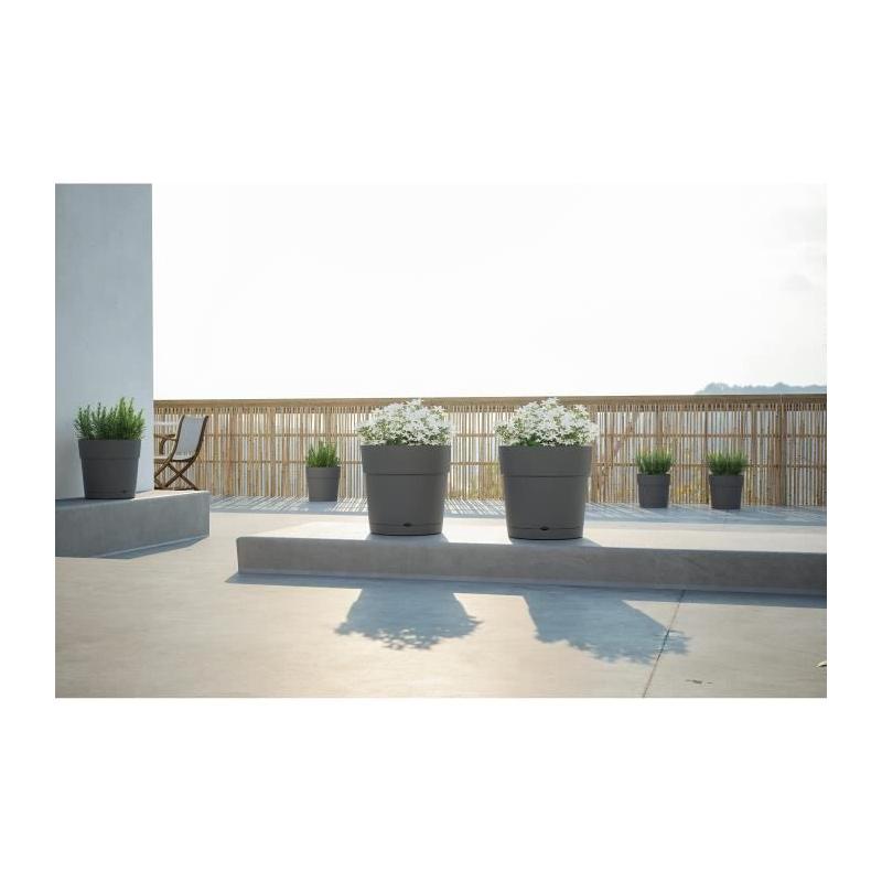 Pot de fleurs rond Capri Large - Réservoir d'eau - D50cm - Blanc
