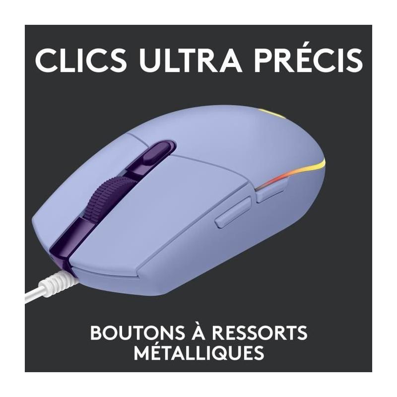 Souris gamer Logitech G203 Lightsync RGB Lilas - USB