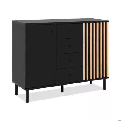 Buffet MONZA 01B Noir/Chene artisan - 2 portes - 4 tiroirs - 118x90x40 cm