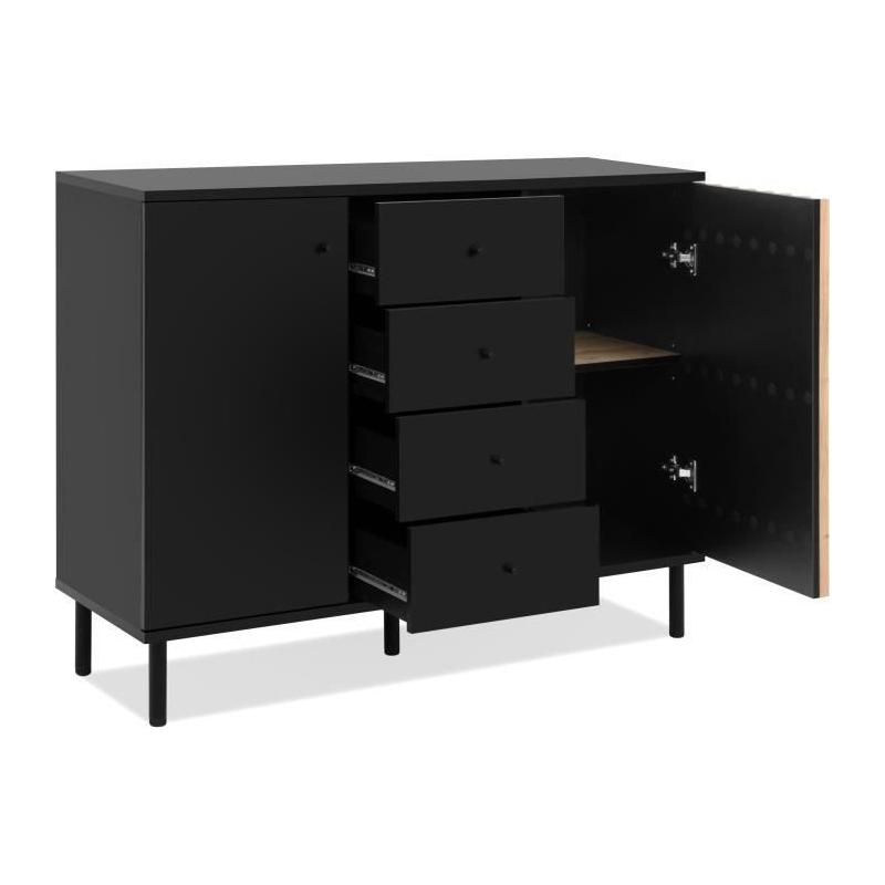 Buffet MONZA 01B Noir/Chene artisan - 2 portes - 4 tiroirs - 118x90x40 cm