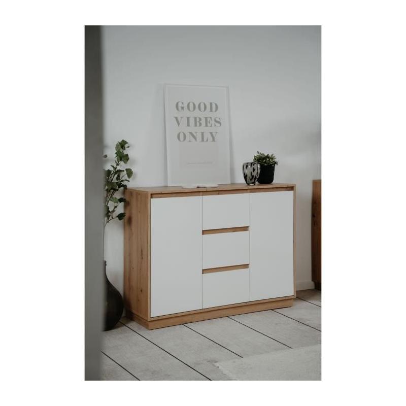 Buffet PHoeNIX Chene Artisan Blanc - 2P 3T - 117x88x40cm