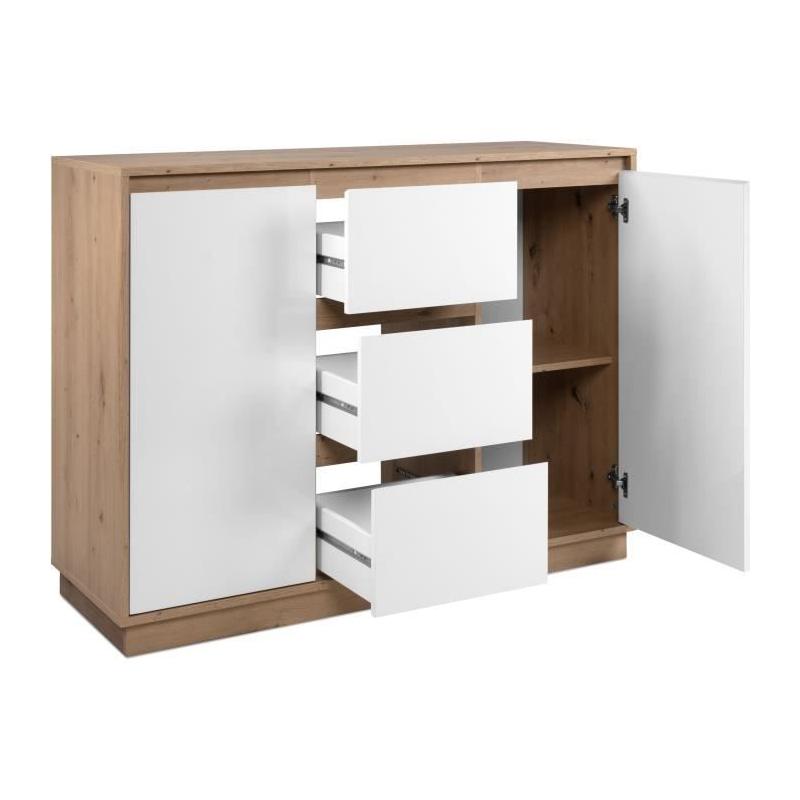 Buffet PHoeNIX Chene Artisan Blanc - 2P 3T - 117x88x40cm