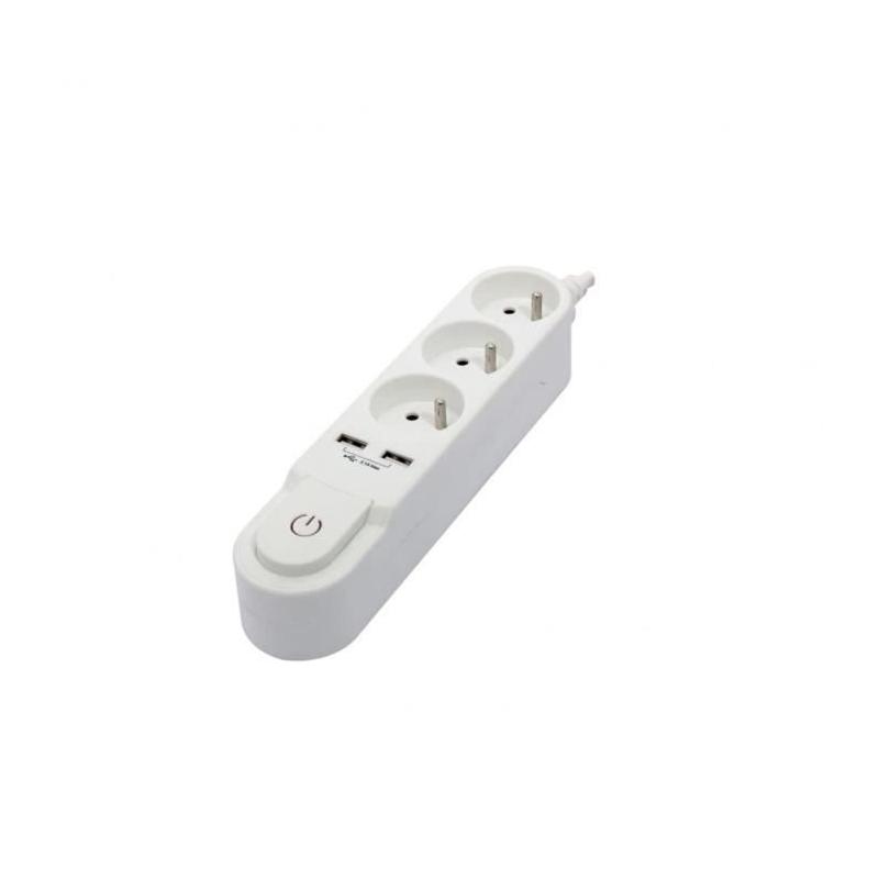 Bloc multiprise CHACON avec interrupteur - 3 prises 16A et 2 sorties USB 2A