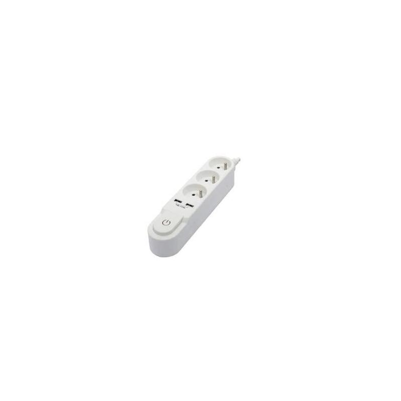 Bloc multiprise CHACON avec interrupteur - 3 prises 16A et 2 sorties USB 2A