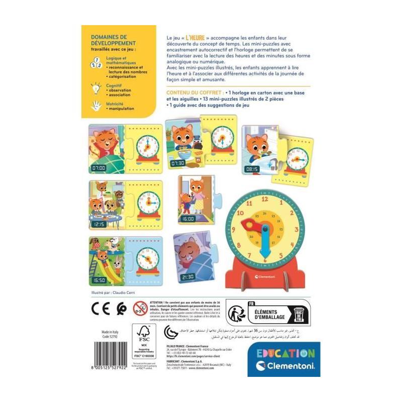 Puzzle CLEMENTONI - L'heure : Casse-tête éducatif compact