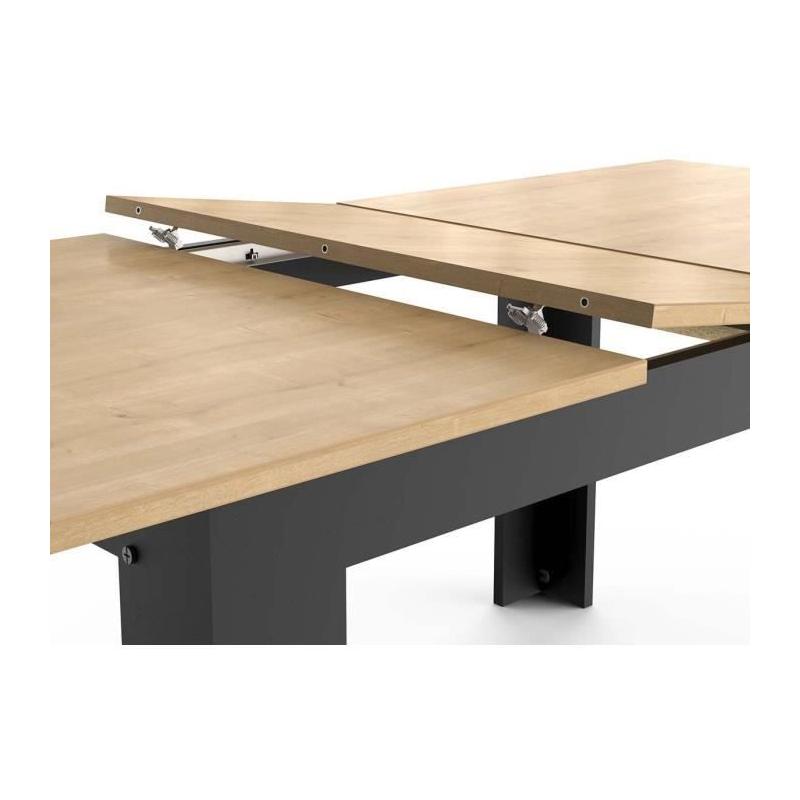 Table extensible CRAFT rectangulaire chêne Hamilton et noir mat - 6 places