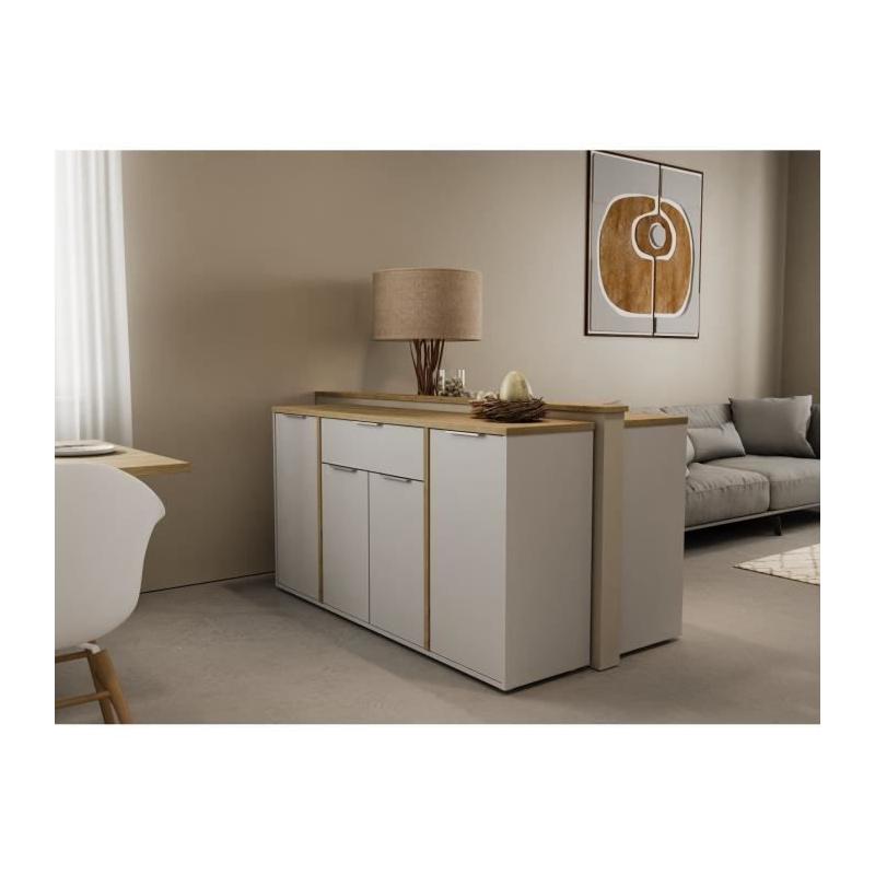 Enfilade ACCESS - 4 portes + 1 tiroir - Chene Hamilton/Blanc - Made in France