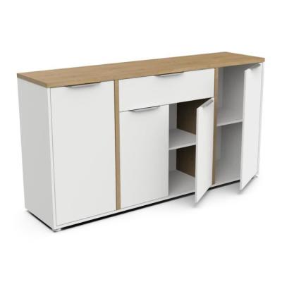 Enfilade ACCESS - 4 portes + 1 tiroir - Chene Hamilton/Blanc - Made in France