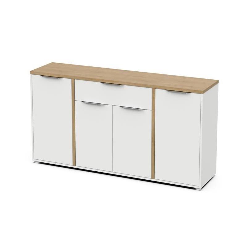 Enfilade ACCESS - 4 portes + 1 tiroir - Chene Hamilton/Blanc - Made in France