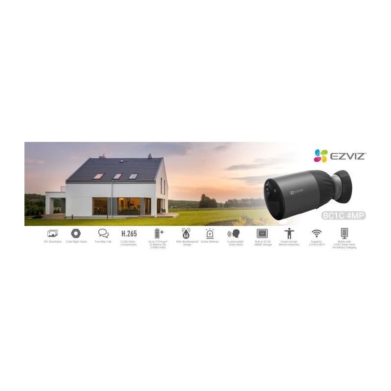 Caméra sans fil EZVIZ BC1C 4MP + Panneau solaire - Autonomie 8 mois