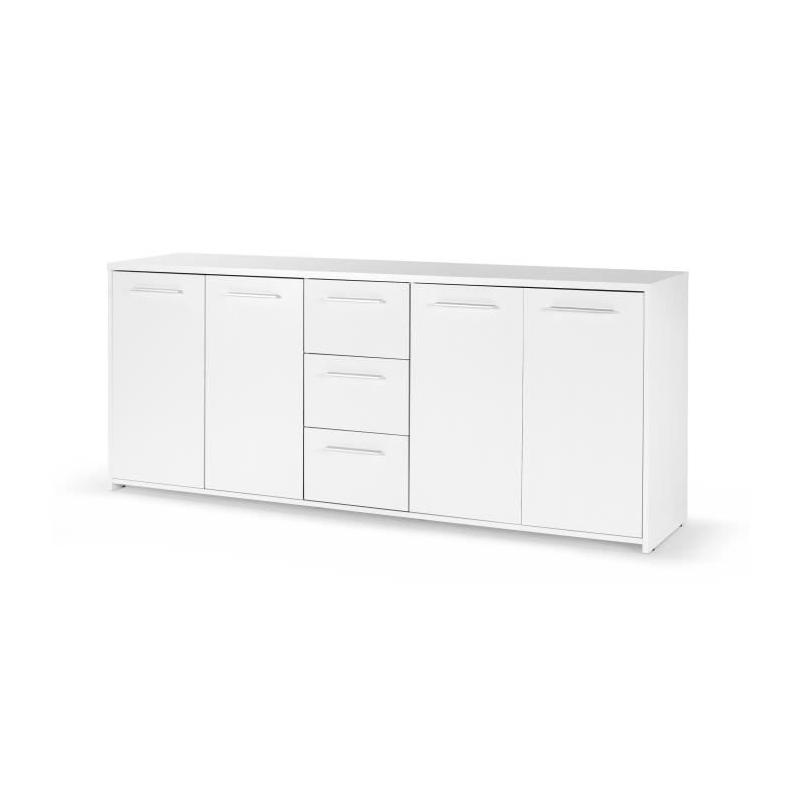 Buffet 4 portes 3 tiroirs blanc mat - Design épuré - Bois certifié FSC
