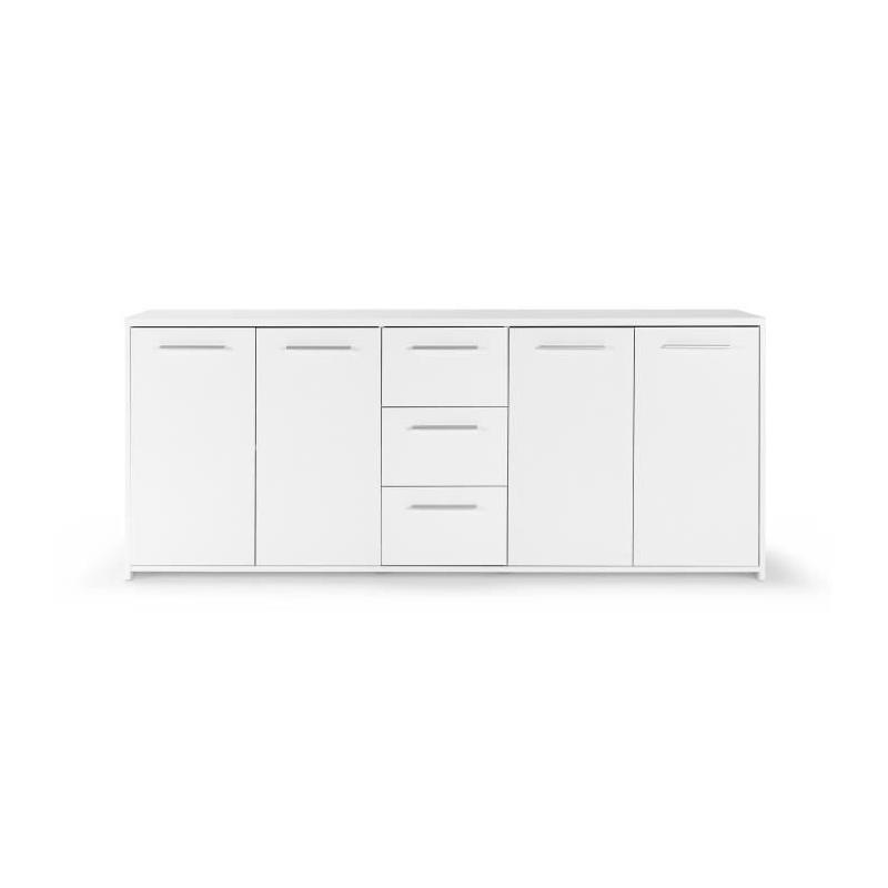 Buffet 4 portes 3 tiroirs blanc mat - Design épuré - Bois certifié FSC