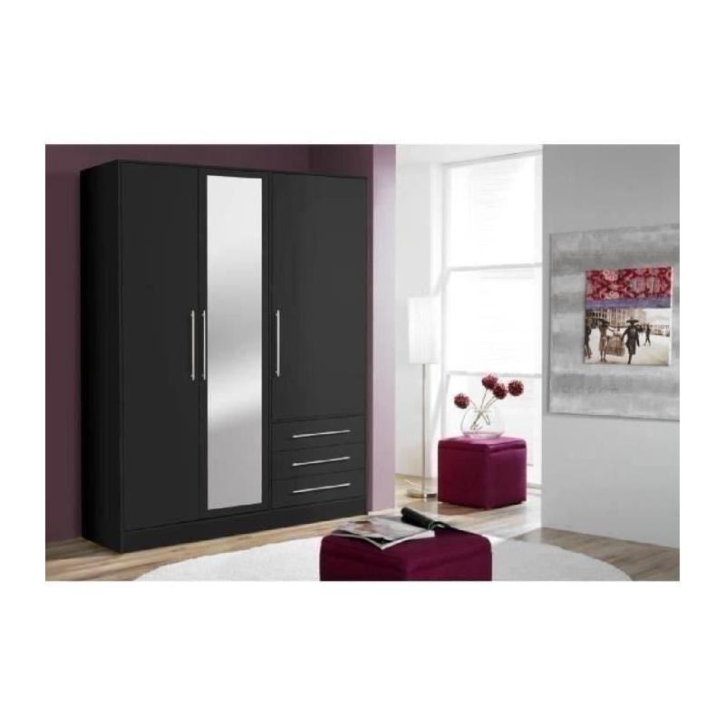 Armoire 3 portes battantes avec miroir + 3 tiroirs - Noir - JUPITER