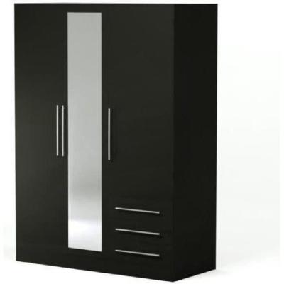 Armoire 3 portes battantes avec miroir + 3 tiroirs - Noir - JUPITER