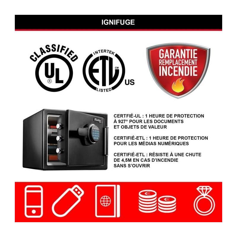 Coffre-fort ignifugé et étanche 22L - MASTER LOCK LFW082FTC
