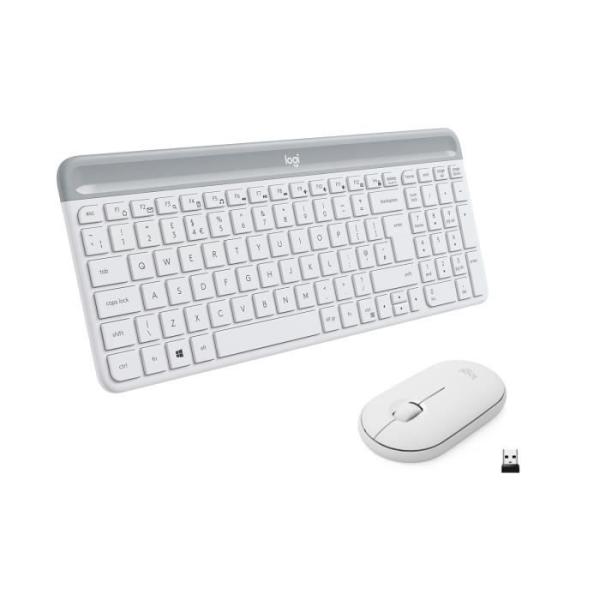 Ensemble clavier souris - Sans fil - Logitech - MK470 Slim - Silencieux - AZERTY - Blanc