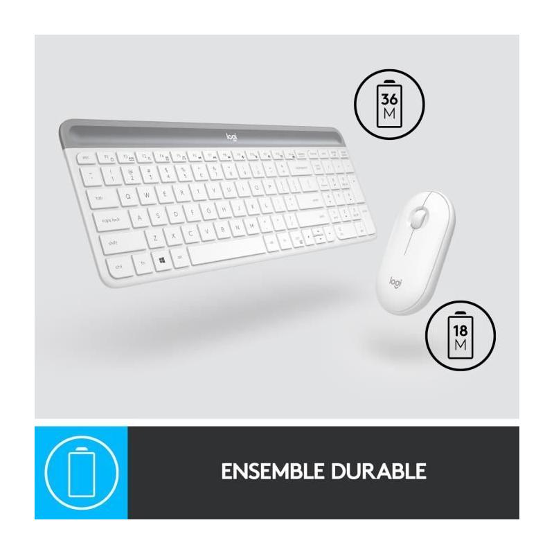 Ensemble Clavier Souris Logitech MK470 Slim Blanc - Sans fil et Silencieux