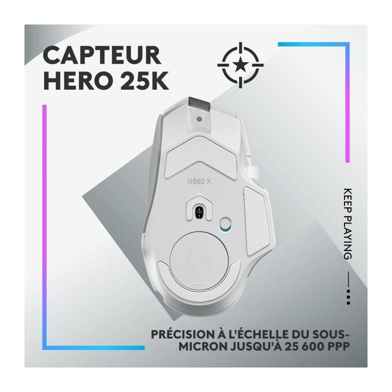 Souris gamer sans fil Logitech G502 X Plus - Blanc - Compact et performant