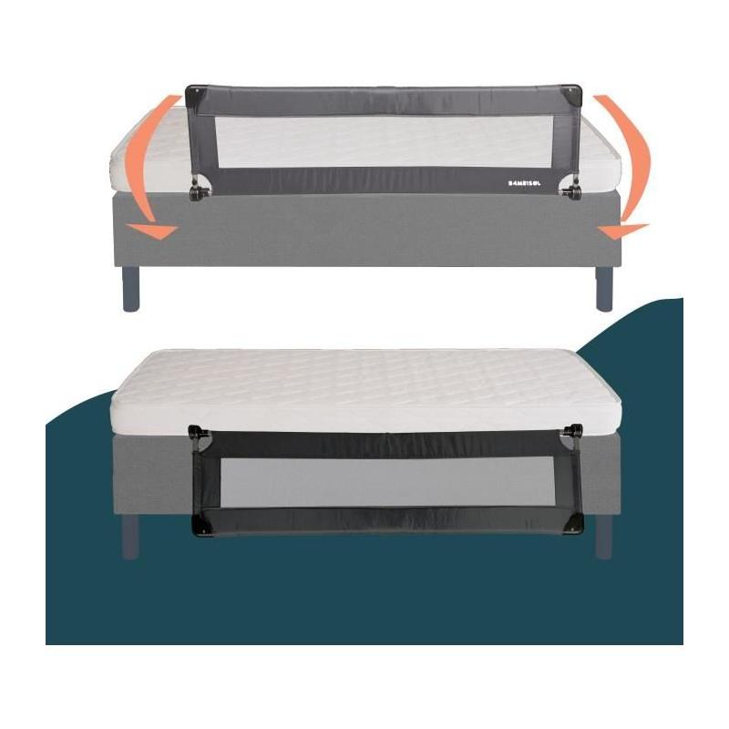 Barriere de lit LOOPING rabattable - Gris 74x18x8 cm