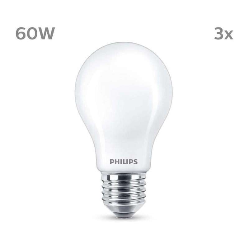 Ampoule LED PHILIPS Classic 60 W Blanc chaud x3 - Non dimmable