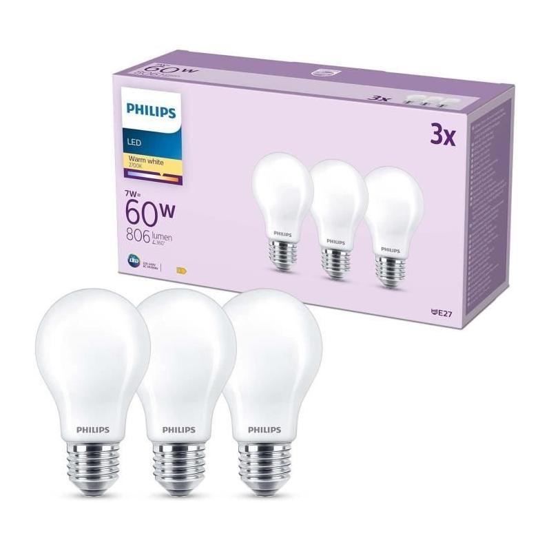 Ampoule LED PHILIPS Classic 60 W Blanc chaud x3 - Non dimmable
