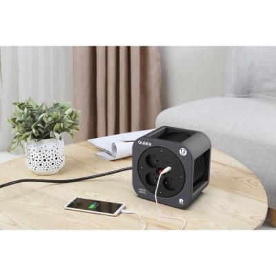 Enrouleur QUARX S-Box: 12m, 3 prises 16A, USB Type A et C