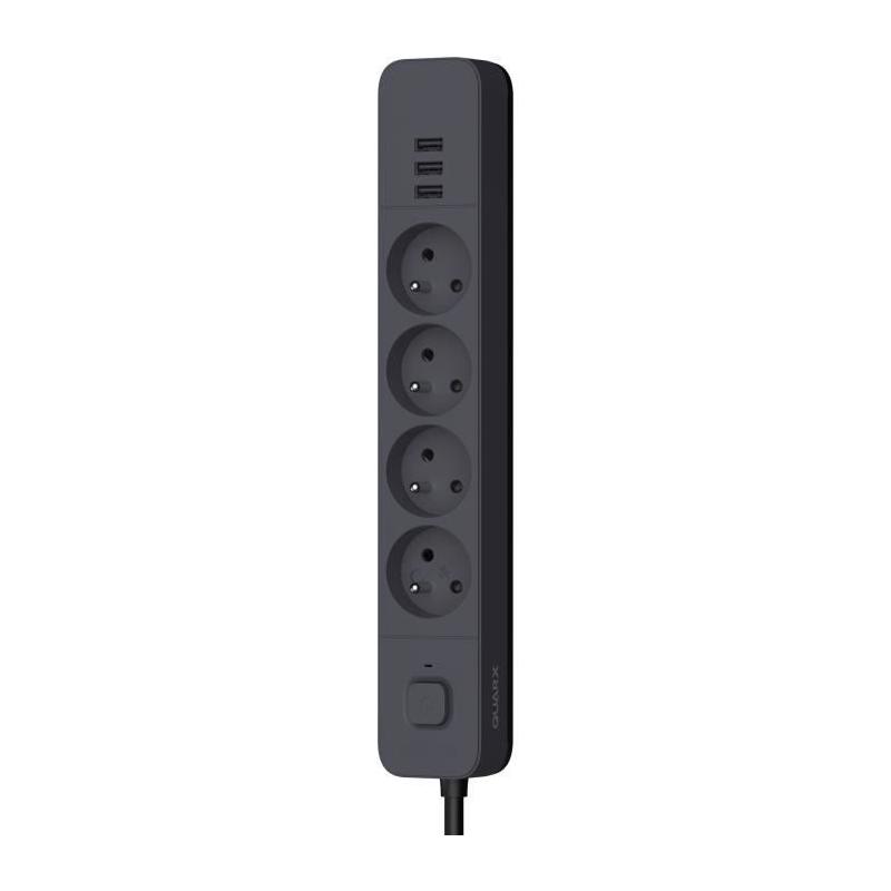 Multiprise QUARX avec 4 prises + 3 ports USB - Câble 3m