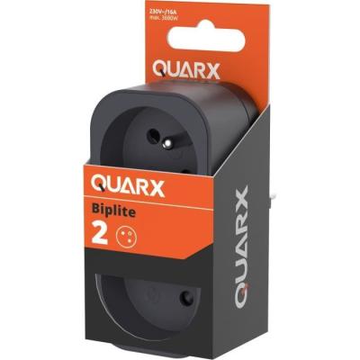 Multiprise Biplite QUARX - 2P 16A - Noir et gris anthracite