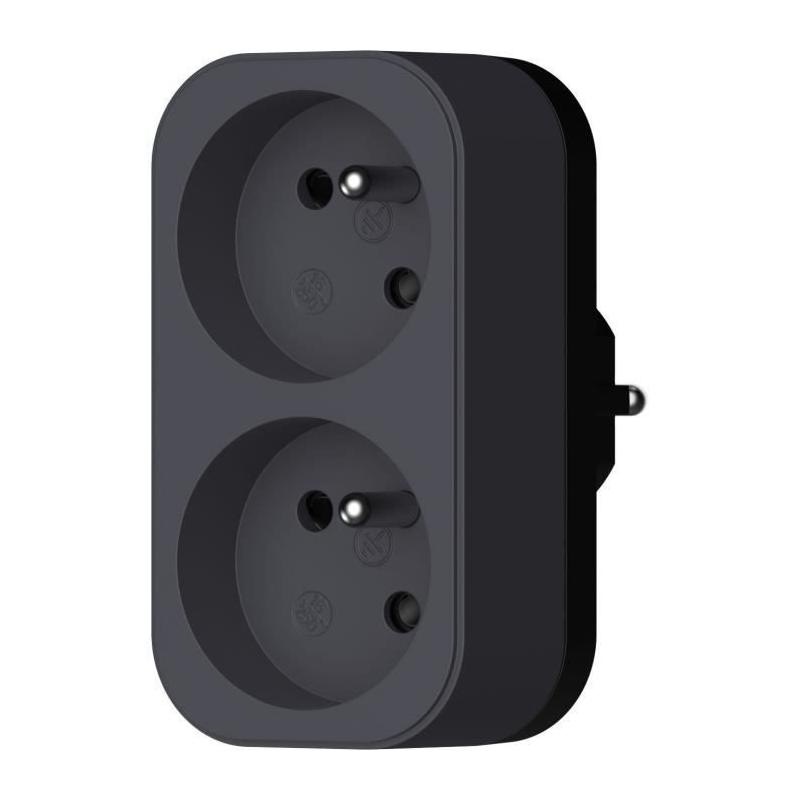Multiprise Biplite QUARX - 2P 16A - Noir et gris anthracite
