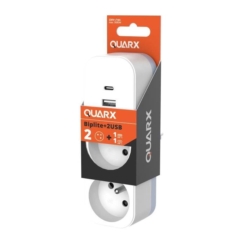 Biplite QUARX - Multiprise 2P 16A avec USB-A et USB-C