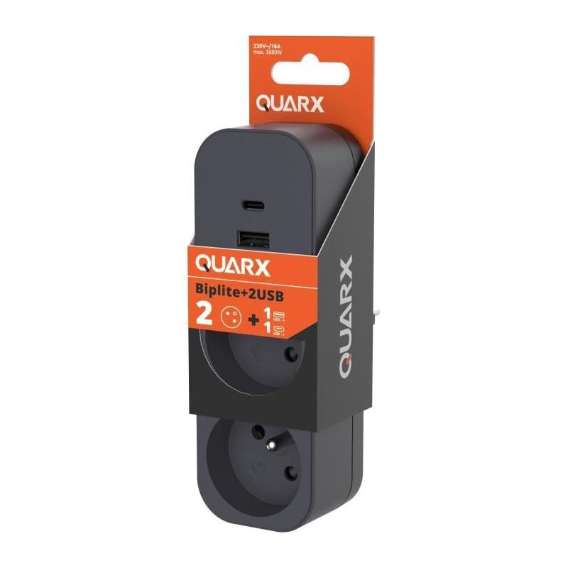 Prise multiple Biplite QUARX - 2P 16A avec USB-A et USB-C