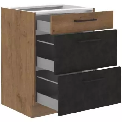 Meuble casserolier ROCK - Chêne Lancelot et Gris Matera - 3 tiroirs