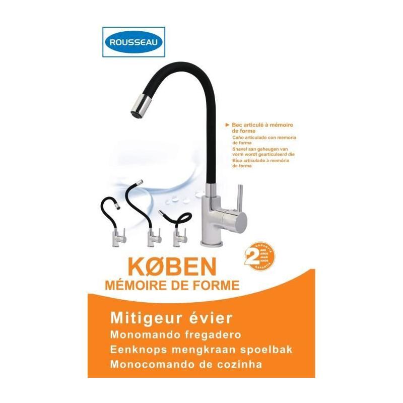 ROUSSEAU Robinet de cuisine Køben - Mémoire de forme - Gris et noir