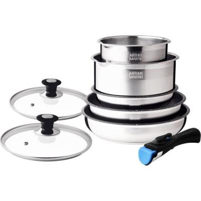 Batterie de cuisine Arthur Martin AM2493 8 pièces - Acier Inoxydable - Poignée amovible • 