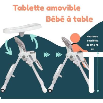 Chaise haute BAMBISOL multipositions - Inclinable - Pour 3 ans max - Beige / Blanc