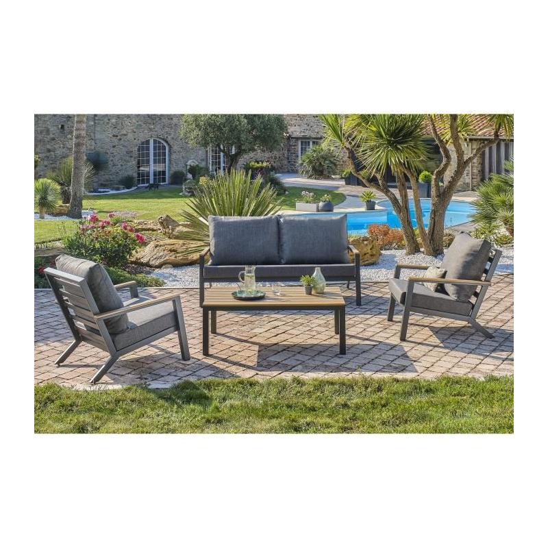 Salon de jardin aluminium 5 places gris anthracite et polywood - KOMMOS