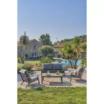 Salon de jardin aluminium 5 places gris anthracite et polywood - KOMMOS Salon de jardin aluminium 5 places gris anthracite et polywood - KOMMOS