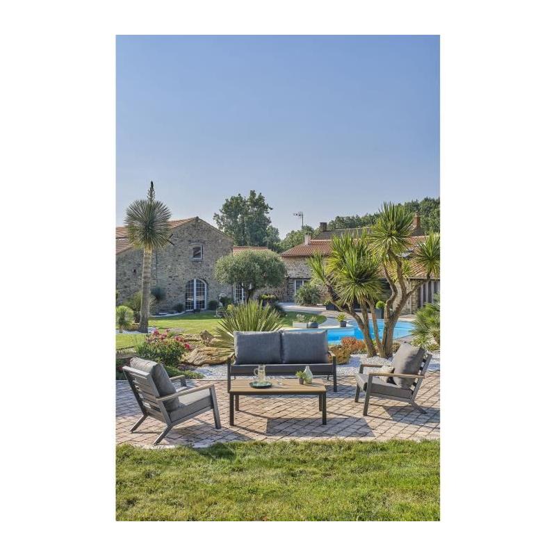 Salon de jardin aluminium 5 places gris anthracite et polywood - KOMMOS