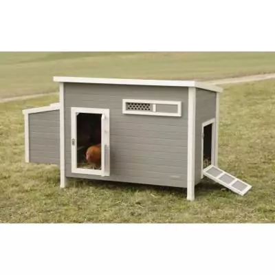 Poulailler Barney Plastique 2-4 poules - Gris/Blanc - 60% PVC 40% bois