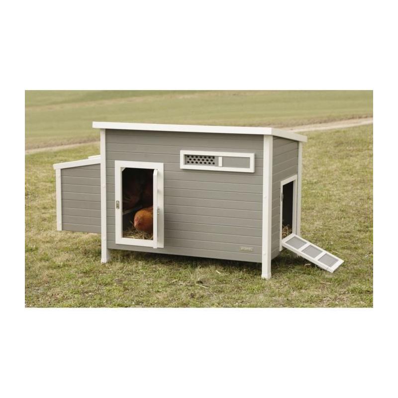Poulailler Barney Plastique 2-4 poules - Gris/Blanc - 60% PVC 40% bois