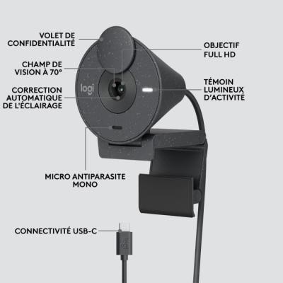 Webcam Full HD 1080p Logitech Brio 300 - Microphone intégré - Réduction de bruit