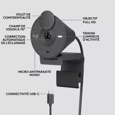 Webcam Full HD 1080p Logitech Brio 300 - Microphone intégré - Réduction de bruit