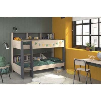 Lits superposés enfant Parisot JIM - Chene Jackson/Gris Ombre