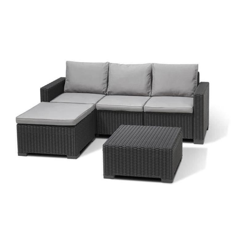 Ensemble de jardin en résine tressée gris graphite avec pouf et table basse - KETER - 4 personnes
