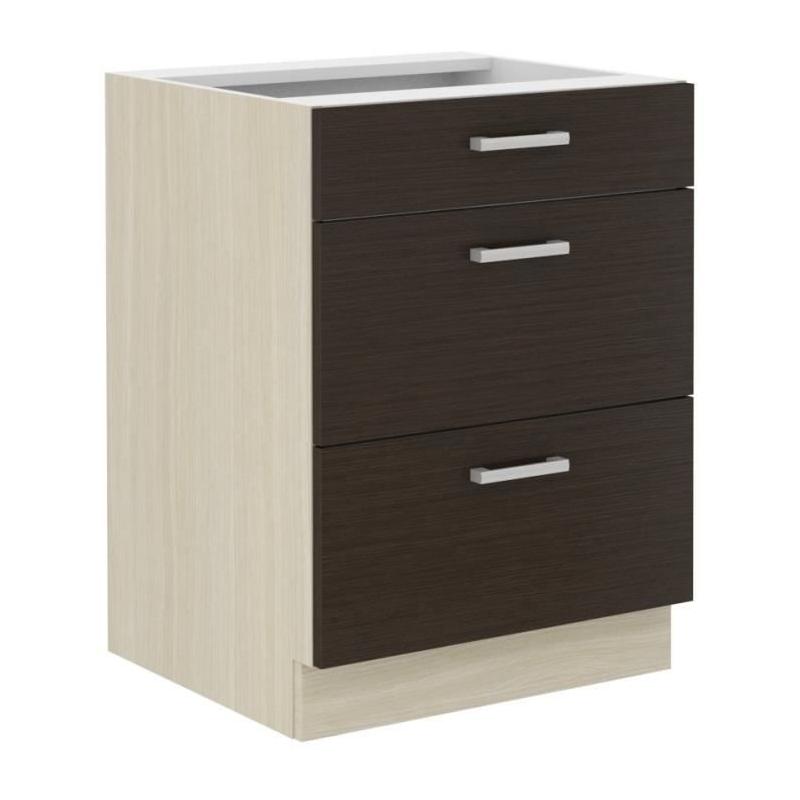 Meuble bas 3 tiroirs chêne foncé 60x52x82 cm