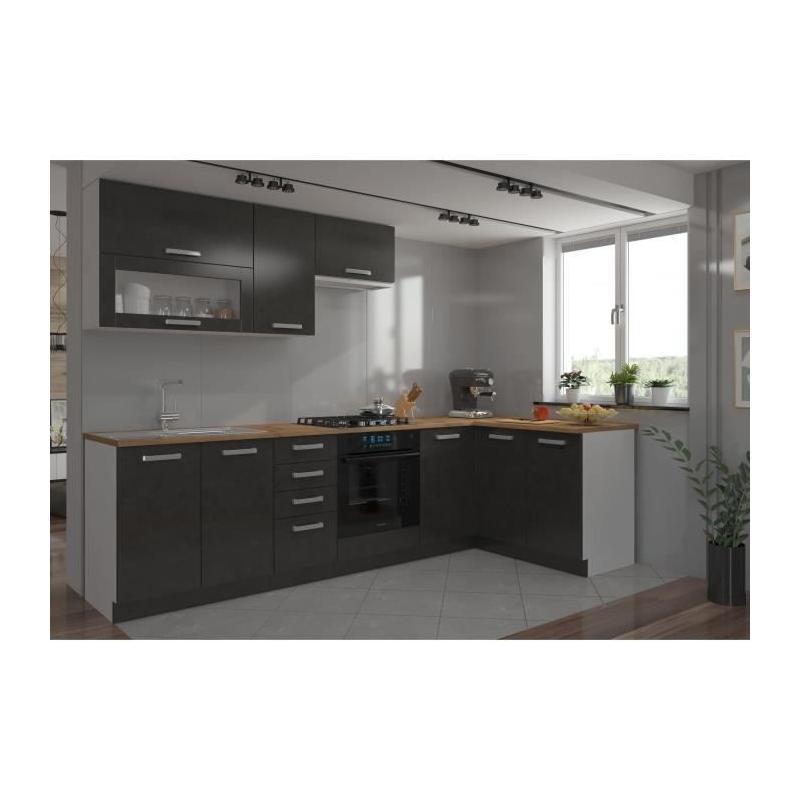 Cuisine complète d'angle 240x165 cm - Angles réversible - Gris Matera