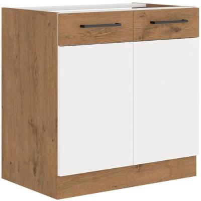 Meuble sous évier 80 cm - Chêne Lancelot et Blanc Brillant