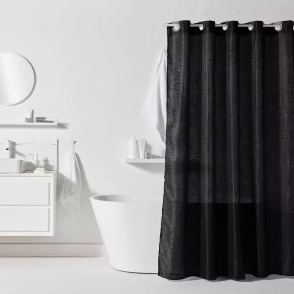 Rideau de douche gauffré - Black - Polyester - 180 x 200 cm - 12 crochets - UTILITY - TODAY